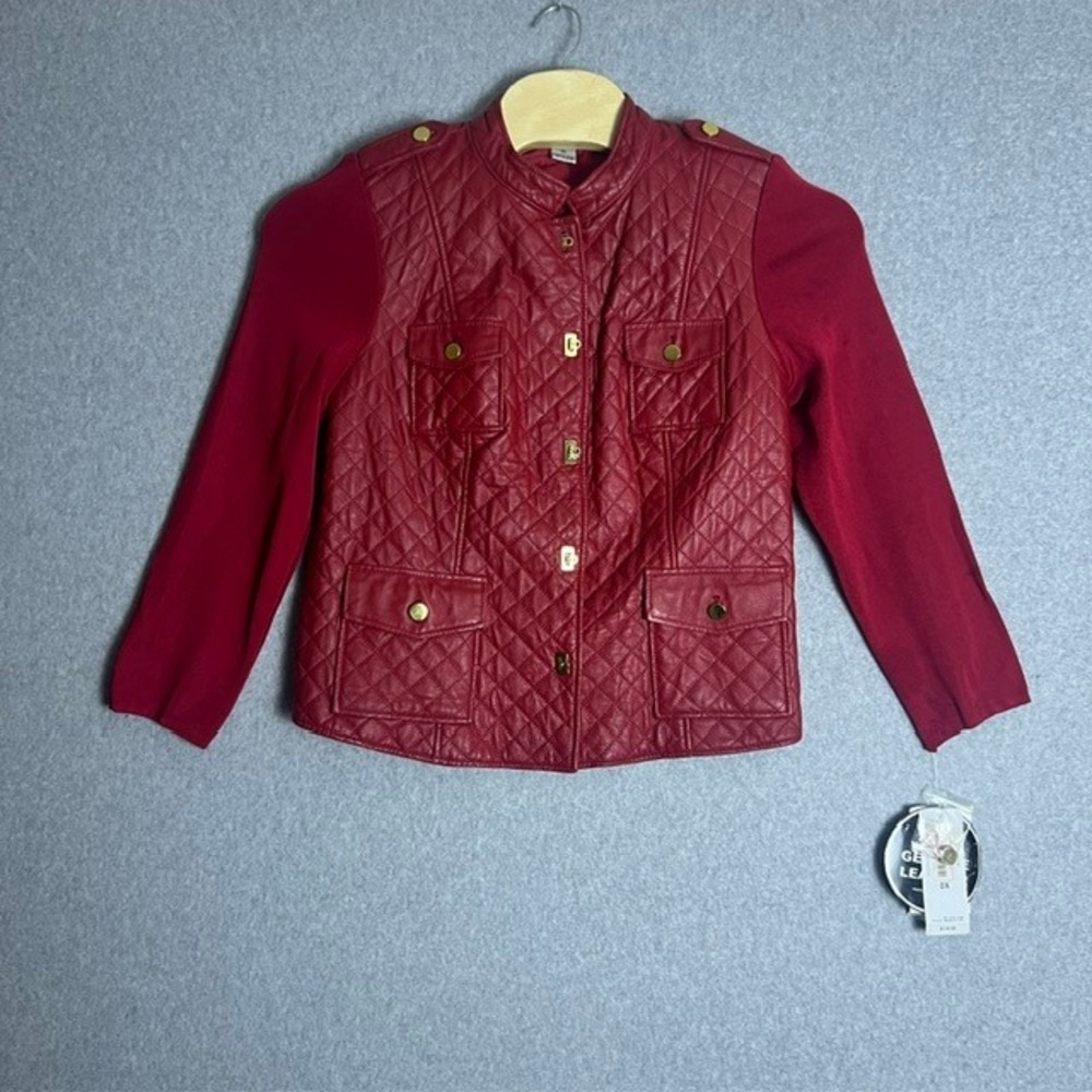NWT $139 Peter Nygard‎  Red Leather Jacket Snap Front Red Genuine Leather 0X